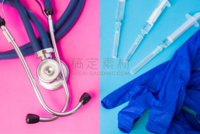 听诊器,手套,蓝色,健康保健,药,概念,职业,注射器,粉色,两个物体