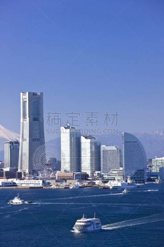 横滨高速铁路,建筑外部,垂直画幅,天空,留白,无人,海港,日本,东亚,观光船