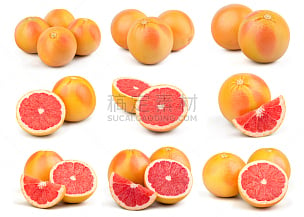 清新,红宝石葡萄柚,水平画幅,水果,白色背景,背景分离,橙子,完整,浆,红色
