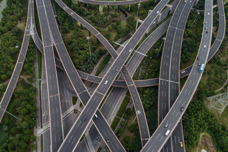 公路,高架道路,航拍视角,卡车,汽车,交通,现代,无人机,商业金融和工业,户外