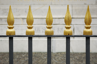篱笆,黄金,金叶,铁艺,五个物体,铸铁,正面视角,水平画幅,尖的,无人