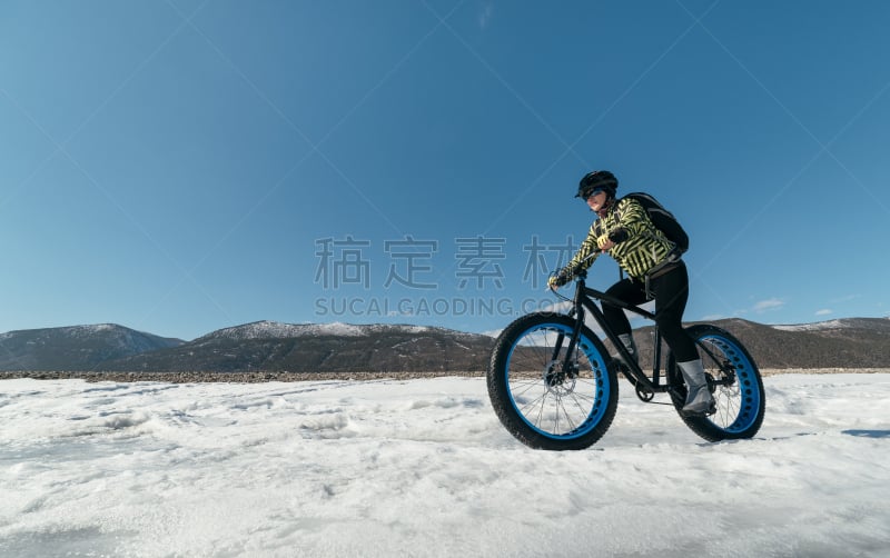 胖胎自行车,轮胎,超大号,水平画幅,轻的,户外,云杉,自行车,技能,冬天