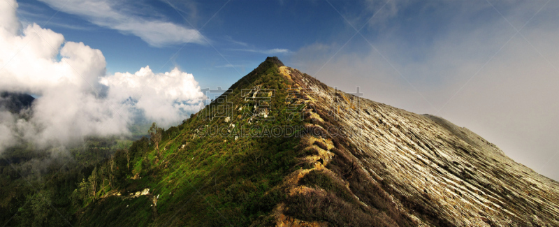 火山口,水平画幅,山,火山地形,夏天,户外,硫磺,热带气候,小路,危险