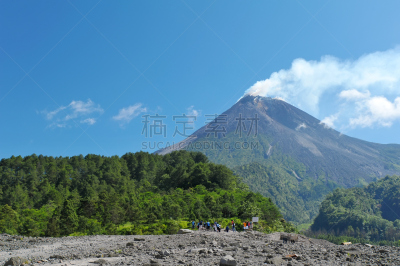 墨拉皮火山,中爪哇省,日惹特区,天空,水平画幅,火山地形,户外,烟,东南亚,山