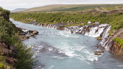 hraunfossar,瀑布,冰岛国,熔岩,沟壑,水,水平画幅,夏天,户外,白色
