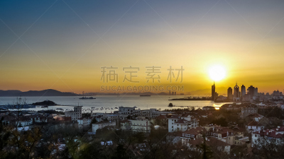 青岛海滩,海湾,黄海,青岛,山东省,海上建筑,亭台楼阁,天空,水平画幅,山