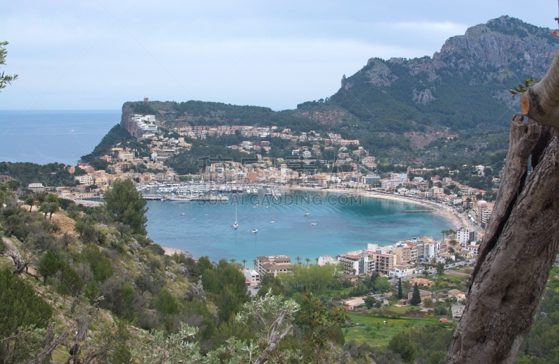 风景,索乐,地形,水,草地,puerto de soller,水平画幅,景观设计,无人,蓝色