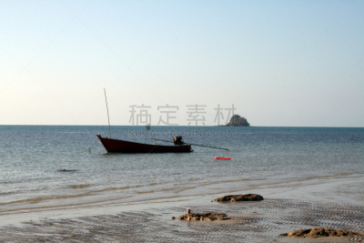 渔船,小的,舷外马达,独桅帆船,荒岛,珊瑚礁,方向舵,长尾船,船体,水