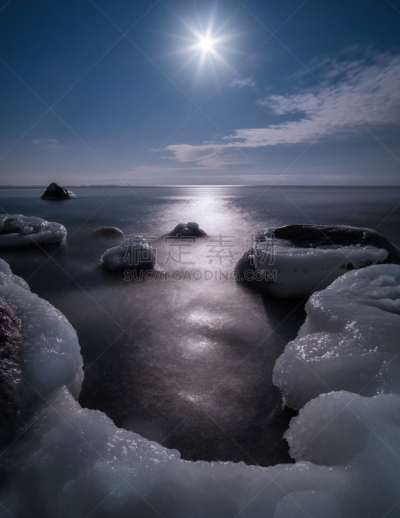 冬天,风景,海洋,芬兰,冰,海岸线,月光,室内过夜,垂直画幅,水