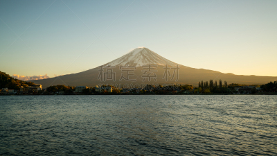 曙暮光,富士山,日本,水,天空,水平画幅,樱花,樱桃,夜晚,雪