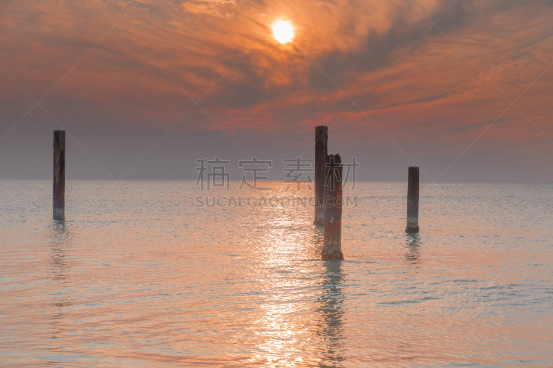 海景,柔和,商用码头,海港,曙暮光,云,图像,海洋,库吉海滩,西澳大利亚