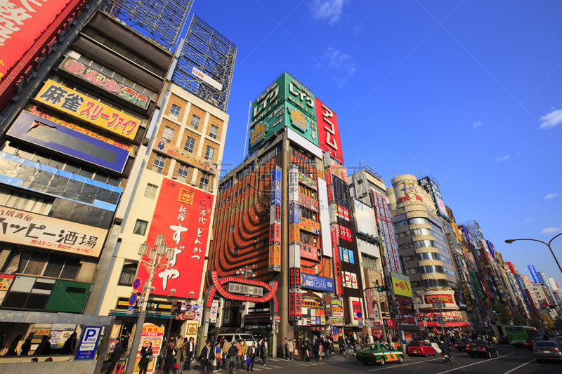 都市风景,歌舞伎町,居住区,低视角,新宿区,水平画幅,日本,路人,建筑外部,户外