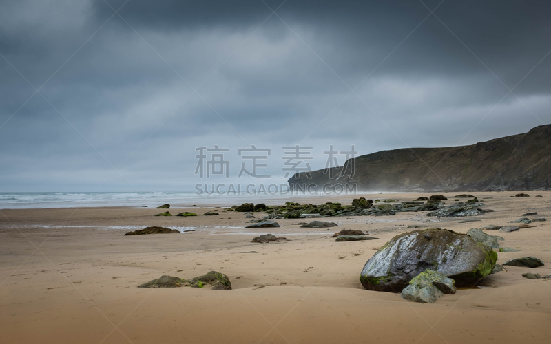 岩石,闪亮的,万德诺富海滩,潮水坑,康沃尔,水,天空,暴风雨,水平画幅,沙子