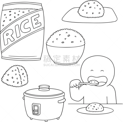 米,矢量,电饭锅,部分,泰国食品,食品,简单,煮食,餐具,儿童