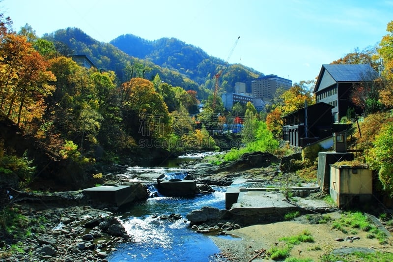 秋天,温泉,札幌,北海道,风景,黄色,红色,图像,叶子,足浴