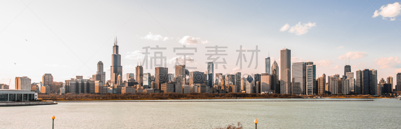 芝加哥市,全景,城市天际线,威利斯大厦,芝加哥鲁普商业区,密歇根湖,水,水平画幅,无人,户外
