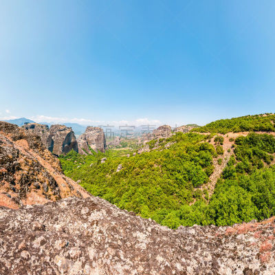 活力,希腊,风景,美特拉美提欧拉,全景,悬崖,地形,与众不同,植物群,树