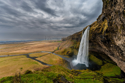 冰岛国,seljalandsfoss waterfall,水,天空,美,水平画幅,夜晚,瀑布,无人,夏天