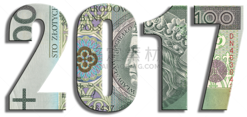 波兰兹罗提,纹理效果,新年前夕,2017年,100号,水平画幅,圣诞节,绘画插图,新年,十二月