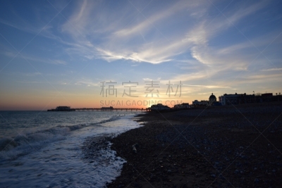 英国,英格兰,码头,沃辛,苏塞克斯,黄昏,著名景点,夏天,户外,天空