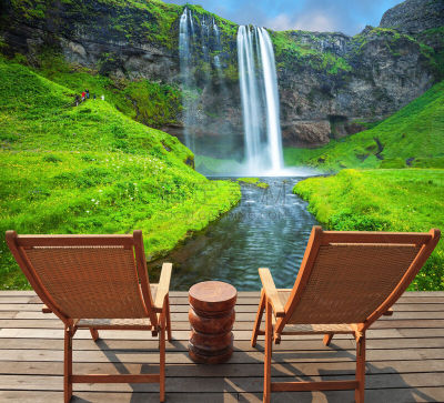椅子,露天平台,旅行者,硬木地板,seljalandsfoss waterfall,躺椅,水,天空,水平画幅,山