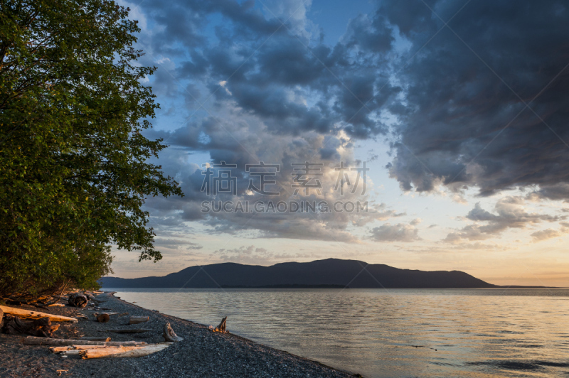 奥克艾斯兰德,普吉特海湾,水,天空,水平画幅,无人,夏天,云景,黑云压城,美国西北太平洋地区