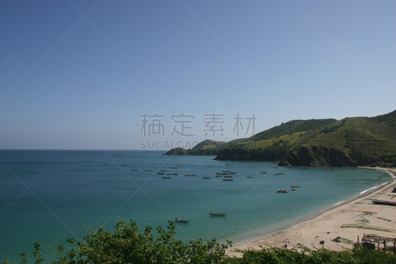 渔船,海湾,玛格丽塔岛,南美,天空,水平画幅,无人,户外,拉丁美洲,植物