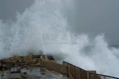 暴风雨,码头,海洋,波浪,正面视角,天空,重的,气候,水平画幅,户外