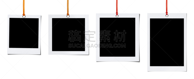 空白的,背景分离,四个物体,一次成像照相机,宝丽莱,即时成像,相册,留白,拍摄场景,边框