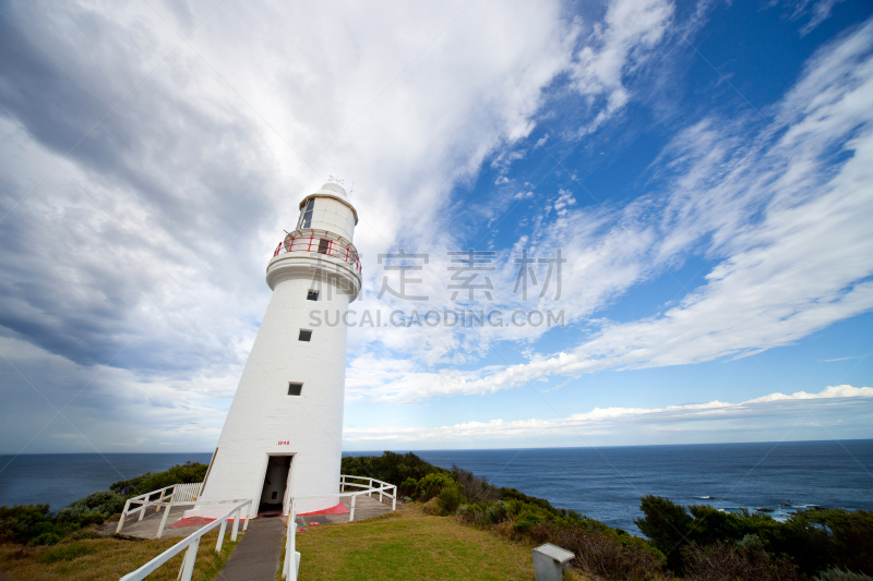 灯塔楼,海洋,前面,奥特韦角,岩石海岸线,水,天空,灯笼,水平画幅,无人