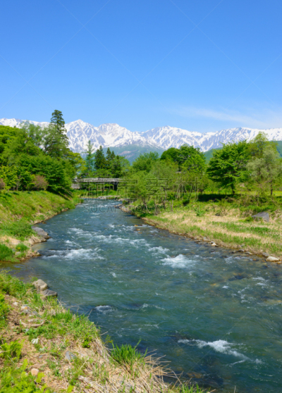 长野县,山,河流,公园,白马岳,白马,飞驒山脉,著名自然景观,垂直画幅,美