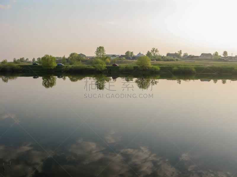 早晨,湖,春天,侧面视角,飘然,宁静,格林威治村,海滩,水,天空