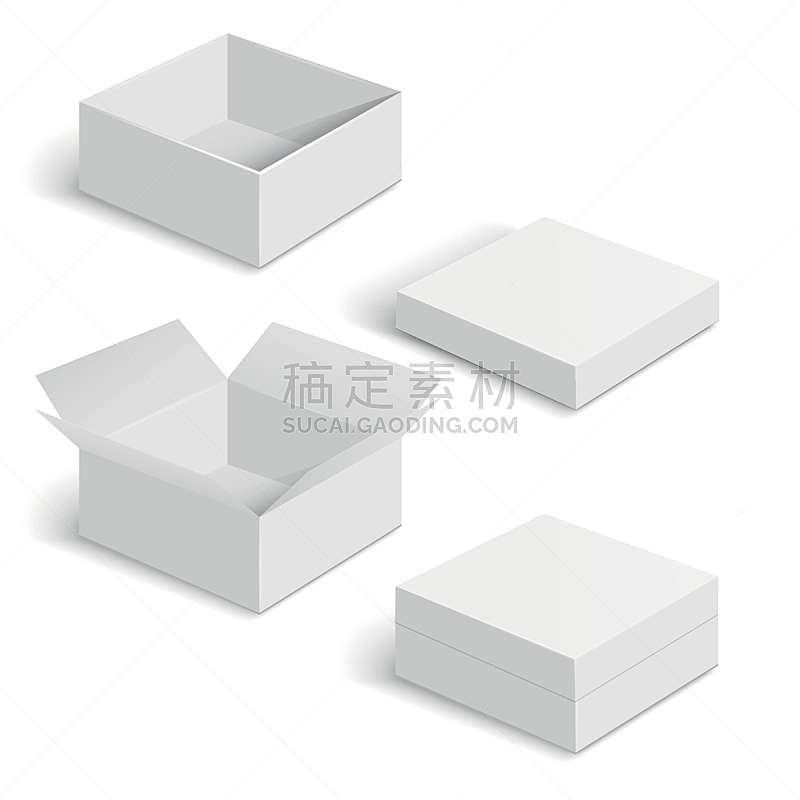 盒子 白色 正方形 矢量 方形画幅 纸盒 开着的 包装 板条箱 贮藏室图片素材下载 稿定素材