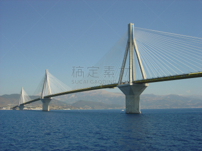 吊桥,里约热内卢,希腊,水平画幅,无人,蓝色,2004,钢缆,桥,海洋