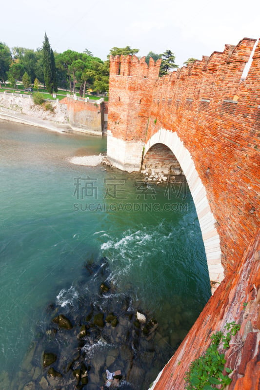 Verona, Italy,Adige River and medieval stone bridge Ponte Scaligero