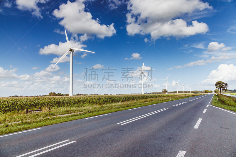 荷兰,风轮机,路,替代能源,虚线,天空,留白,风,风力,能源
