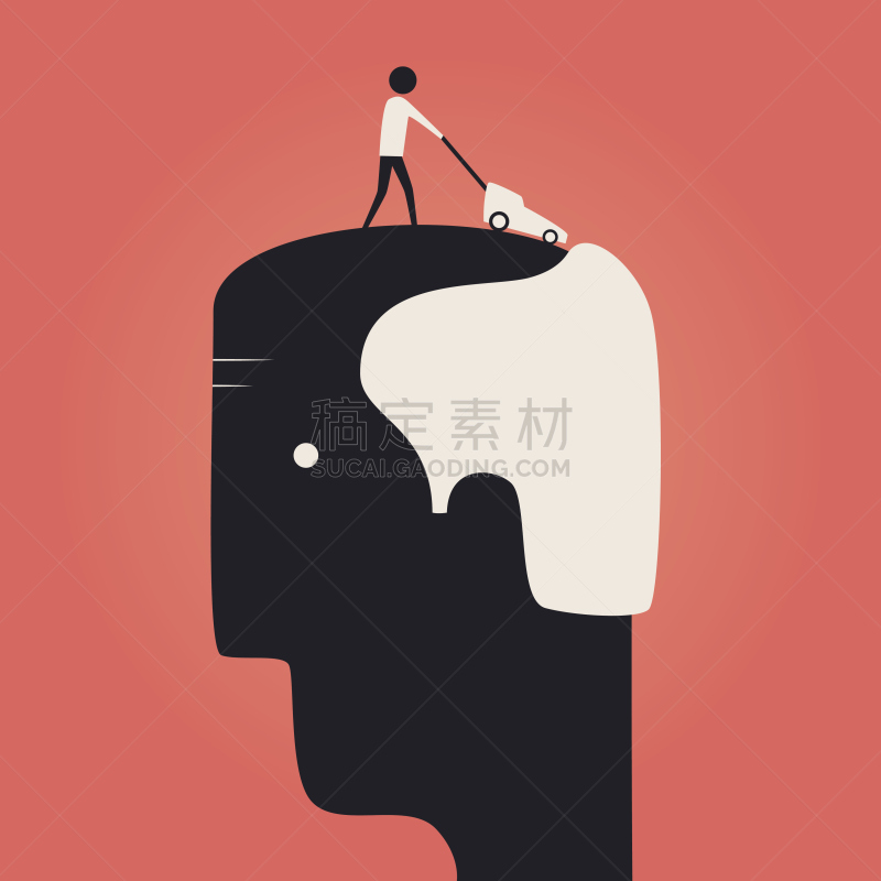 绘画插图,草坪,割草机,人的头部,矢量,男人,平坦的,非全秃,剃胡子