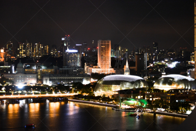 新加坡,夜晚,水平画幅,圆顶建筑,无人,半球体,建筑外部,霓虹色,户外,城市