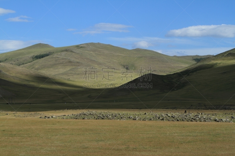 东欧大草原,鄂尔浑河谷,自然,草地,柳树,水平画幅,野地,地形,山,无人