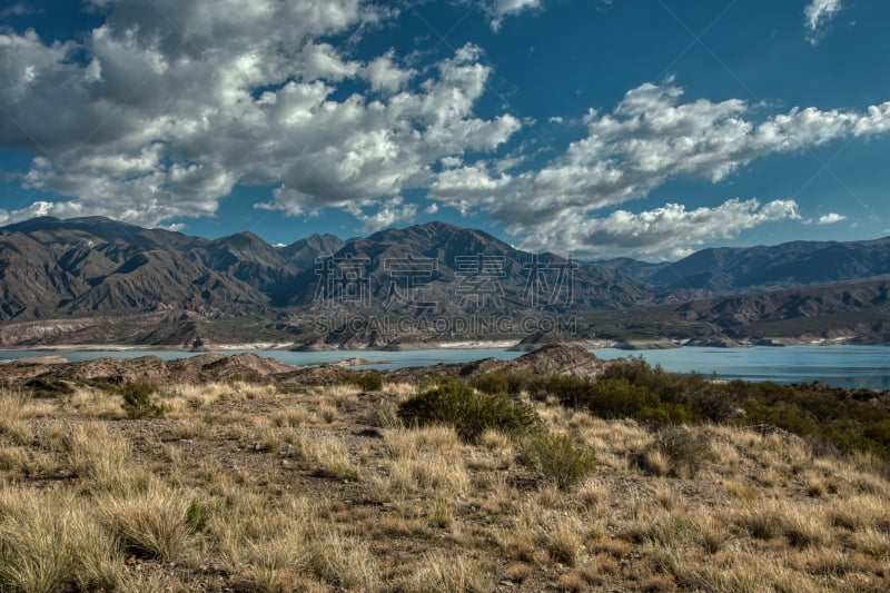 湖,阿根廷,天空,风景,门多萨,蓝色,安地斯山脉,波特雷里约斯坝,在下面,云景