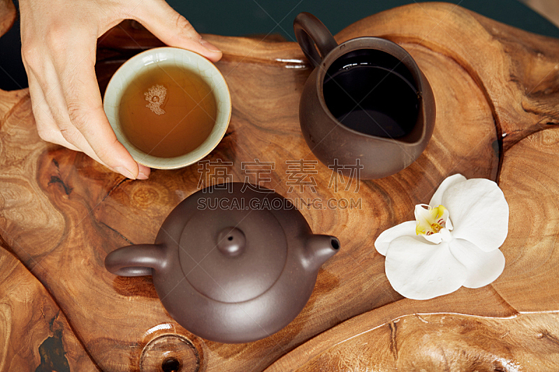 茶壶,木制,桌子,茶杯,土器,瓷器,水平画幅,小的,无人,饮料