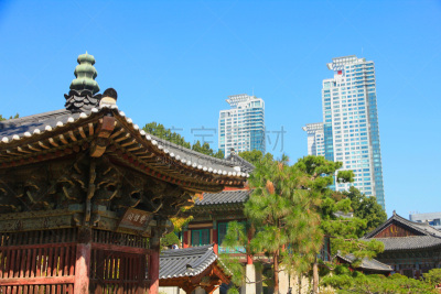 现代,韩国,城市天际线,首尔,居住区,寺庙,商务,朝鲜半岛,户外,天空