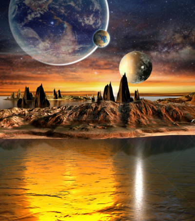 外星人,行星,海洋,背景,山,幻想,星图,航天任务,月亮,行星月亮