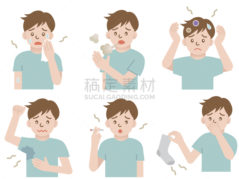 男人,皮脂,臭,图像,四肢,口臭,烟草,头发,成年的,矢量
