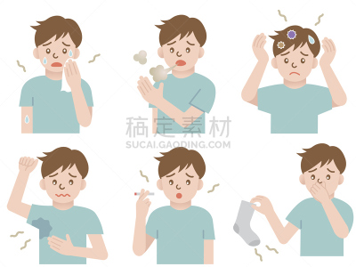 男人,皮脂,臭,图像,四肢,口臭,烟草,头发,成年的,矢量