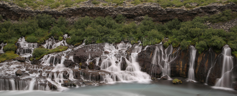 自然,水平画幅,瀑布,无人,全景,hraunfossar,户外,冰岛国,长时间曝光,著名景点