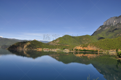 倒影湖,泸沽湖,云南省,自然,水,水平画幅,绿色,无人,蓝色,夏天