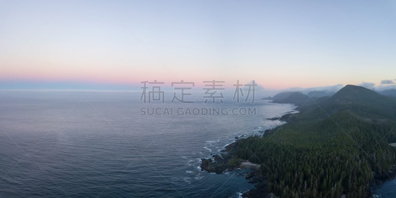 太平洋,航拍视角,曙暮光,云,加拿大,温哥华岛,海岸线,公元前,水湾,夏天