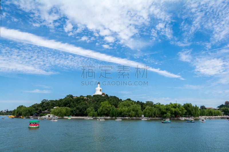 北海公园,北京,夏天,瓷器,胡青,佛塔,水平画幅,户外,湖,过去