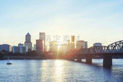 桥,波特兰,派格豪斯桥,威拉米特河,俄勒冈州,市区,滨水,城市天际线,水,俄勒冈郡